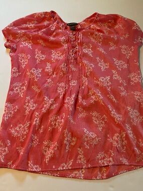 Bit & Bridle Coral Pink Floral Pintuck Blouse